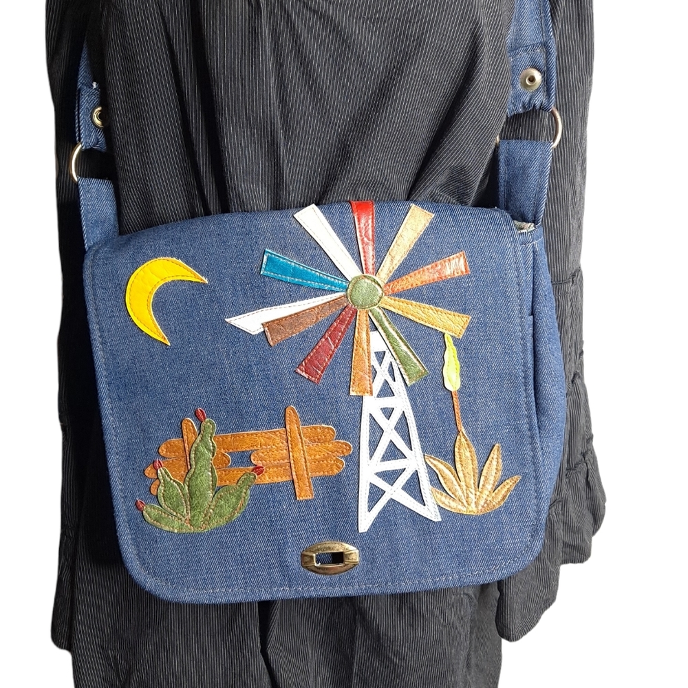 Denim Tote Bag Patchwork Recycled Shoulder Chala … - image 2